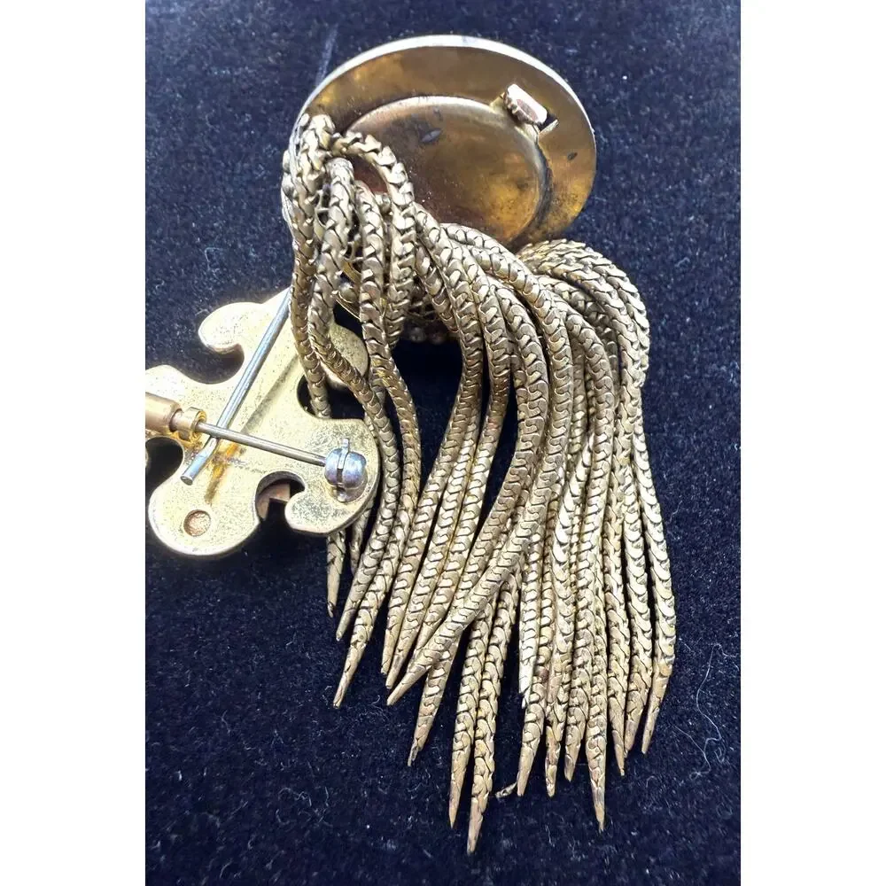 Antique Gold Tone Blue Enamel & Pearl Watch Brooch